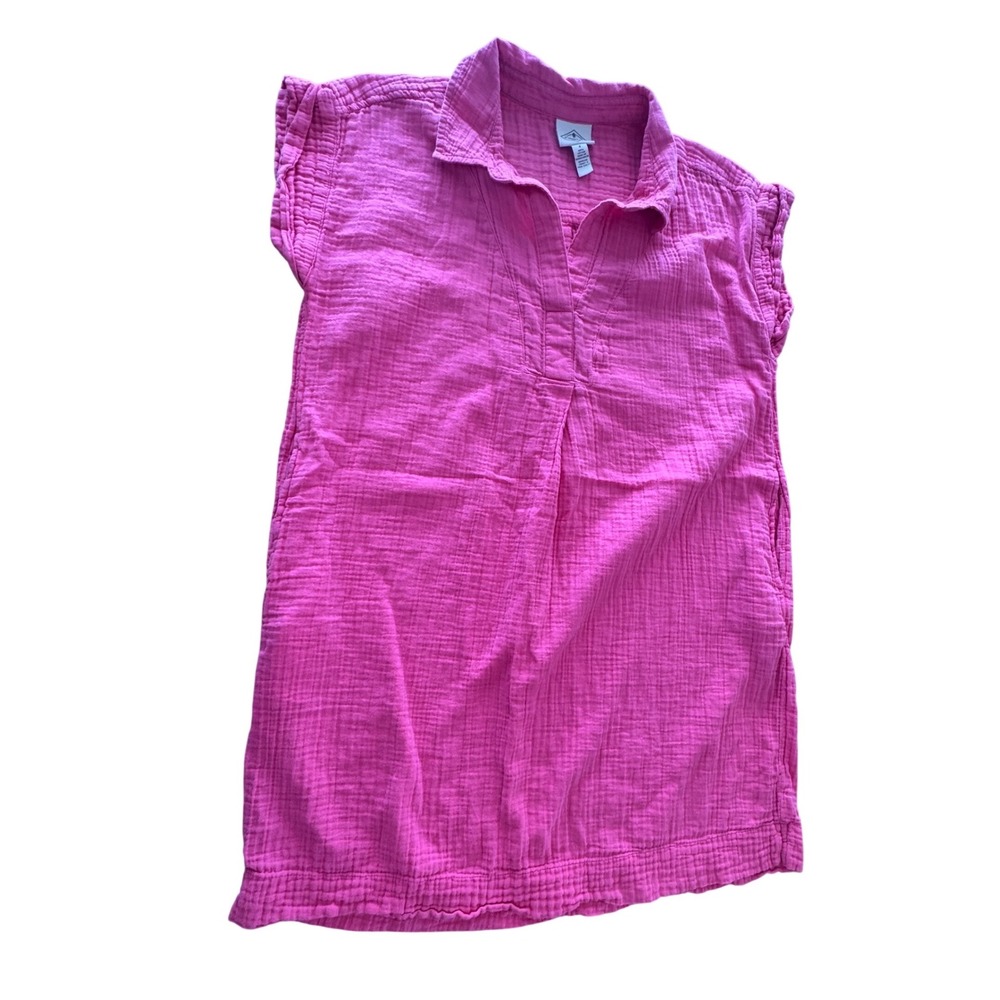 St Johns Bay Gauze Dress Women Small Pink Short Sleeve 100% Cotton Flowy Coastal